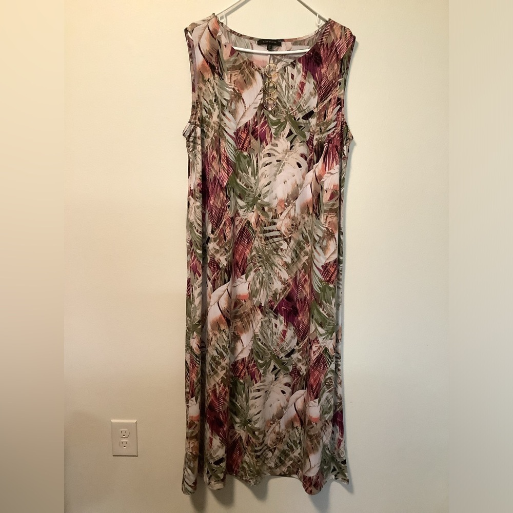 Ellen Weaver Women’s 2X casual sleeveless palm jungle print maxi dress 95% poly